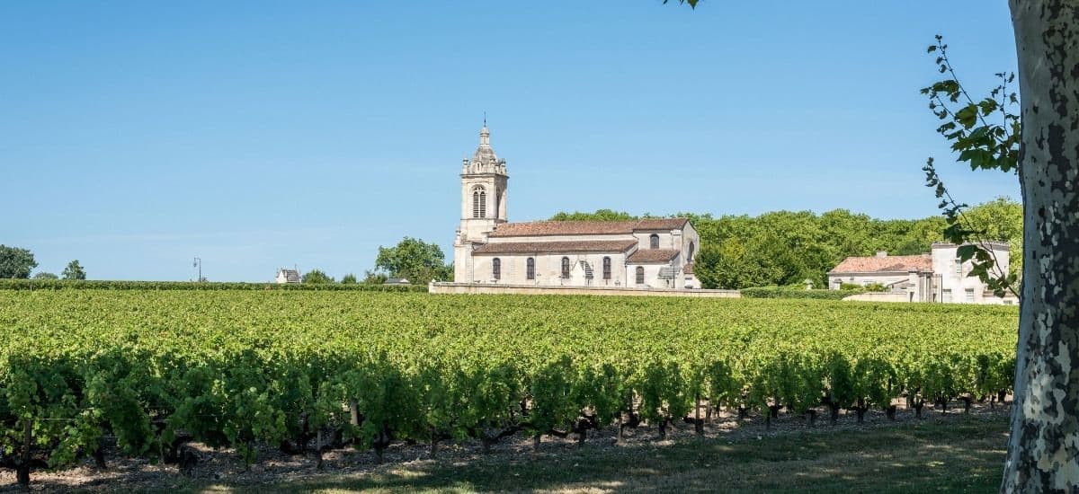 the church of margaux in the french countryside amongst the vineyards