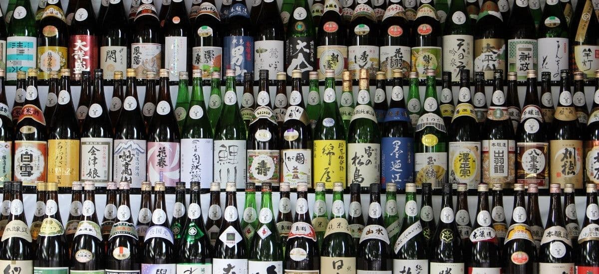 sake rice wine selections on the store shelves