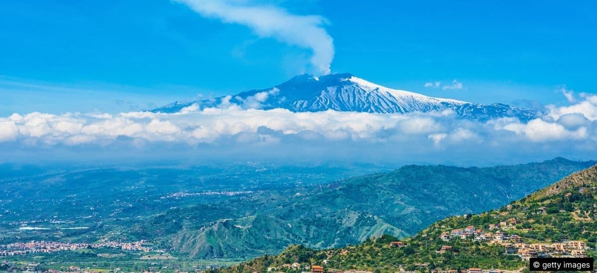 the region of sicily and mt etna in the distance