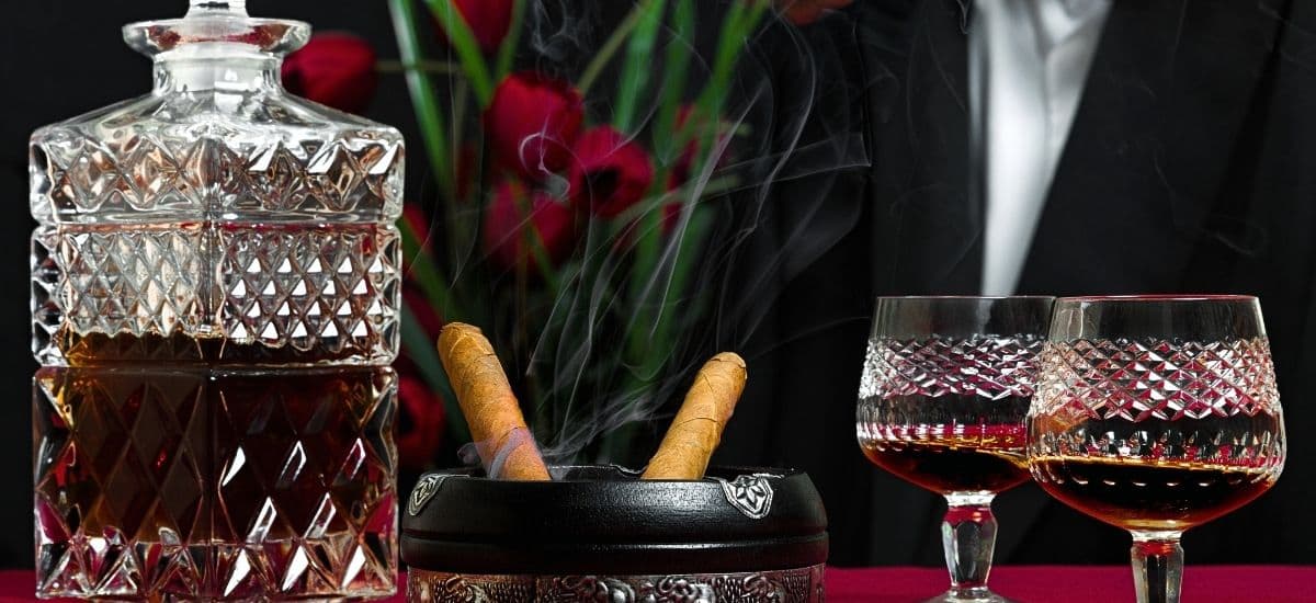 a cognac and cigar setup in a private club in manhattan